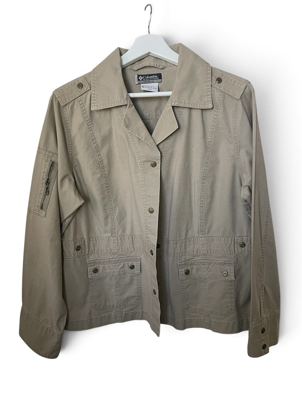 Columbia Women's Light Beige Khaki Utility Jacket with Patch Pockets Size XL